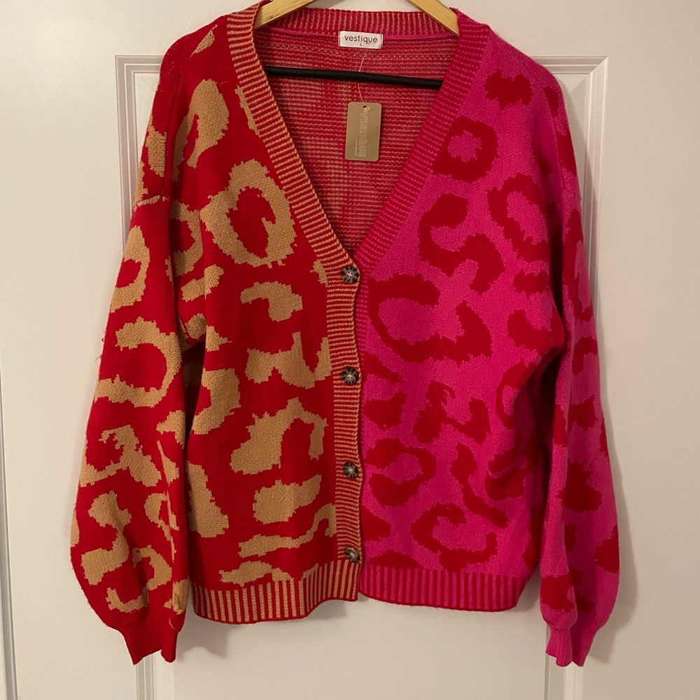NWT Vestique Depth Leaopard Two tone Multi colored Cardigan Sweater - Picture 5 of 12